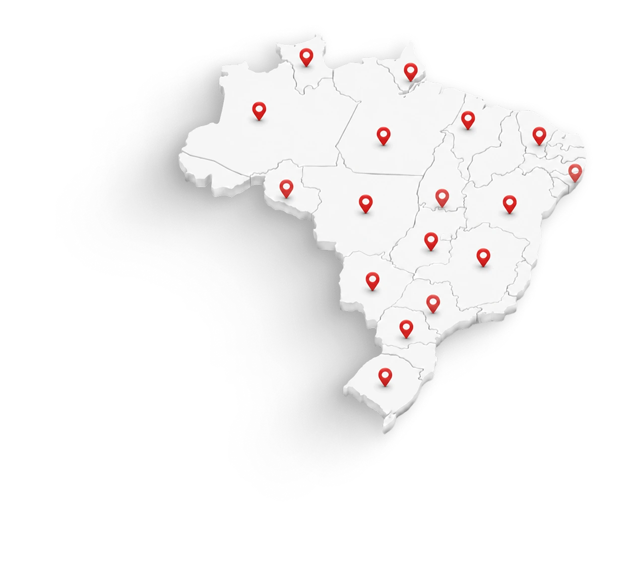 Mapa do Brasil com marcadores representando o atendimento nacional da Nova Aliança